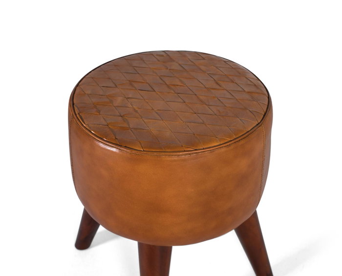 GINER Y COLOMER Tabouret rond tapissé en peau bovine camel